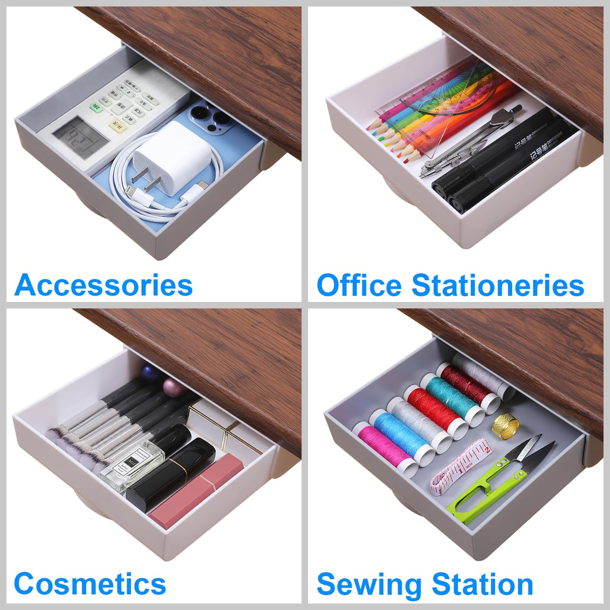 LuluEasy 2 Pack Under Desk Drawer Self-Adhesive Desktop Storage Organizer, Hidden Attachable Slide