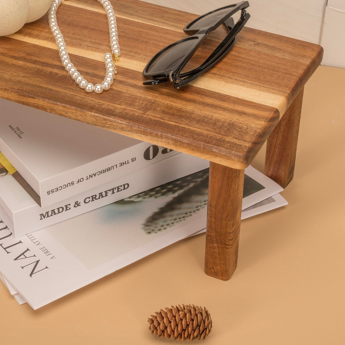 RiLiKar Kitchen Cabinet Counter Shelf Acacia Wood Desktop Organizer Shelf