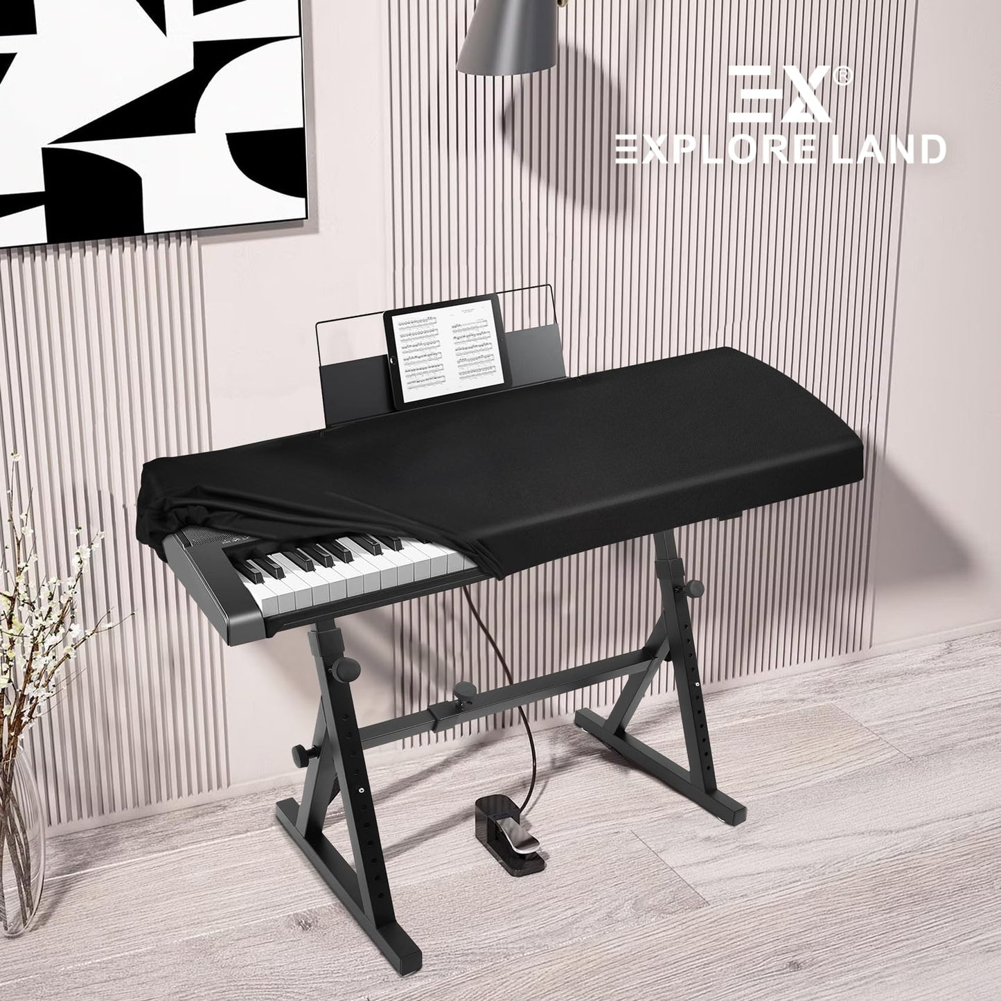 Explore Land 88 Keys Piano Keyboard Cover with Music Stand Opening, Black