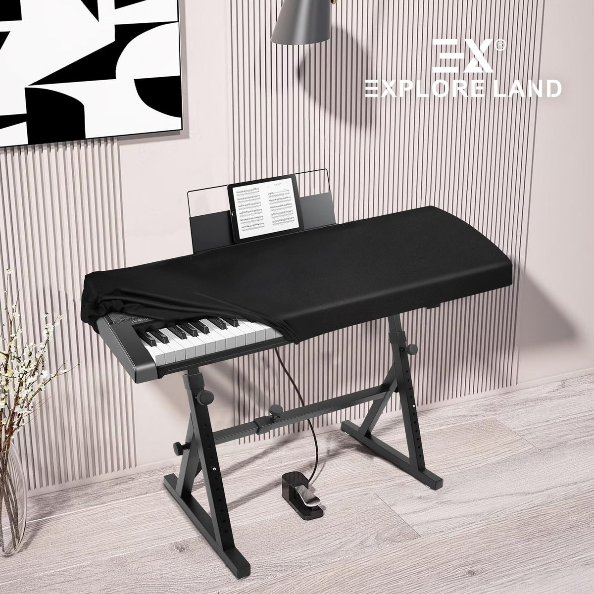 Explore Land 88 Keys Piano Keyboard Cover with Music Stand Opening, Black