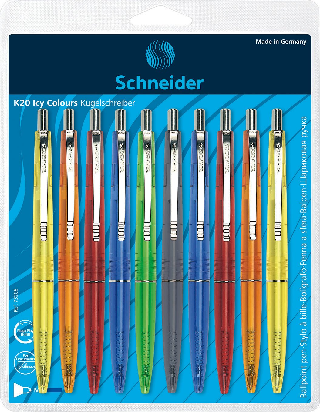 Schneider ICY Colours K20 Ballpoint Pens, M, Blue, Pack of 10 on Blister Card Assorted Colours