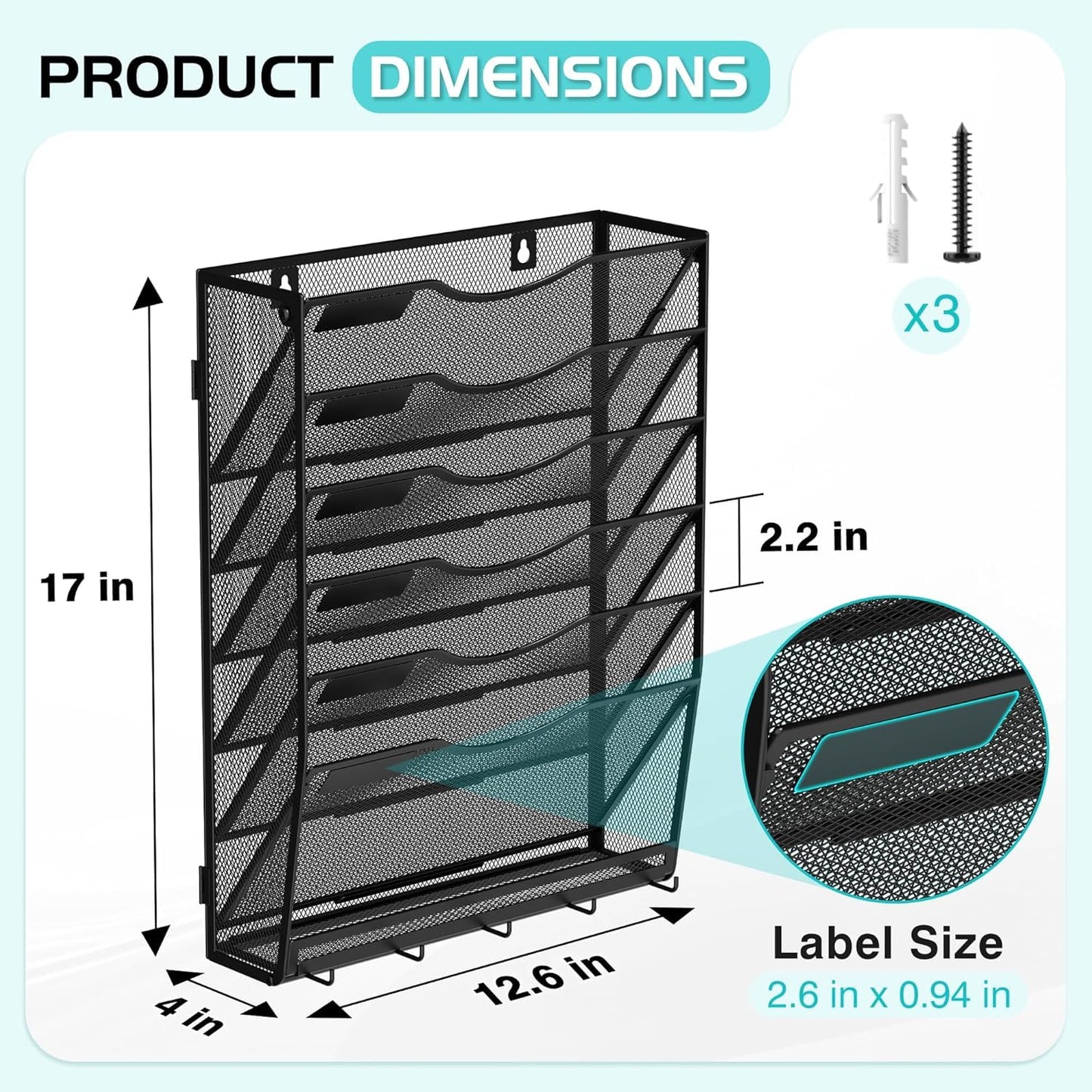Gawerk 7-Tier Wall File Organizer Hanging Wall File Holder Wall Mount Paper Folder Organize, Mesh