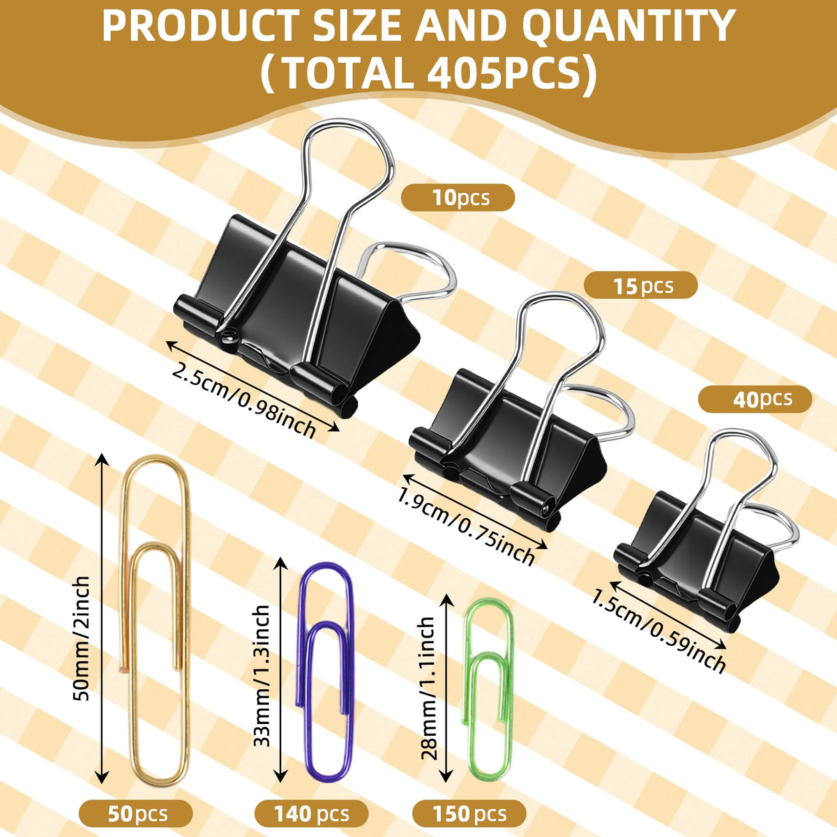 Colored Paper Clips and Black Binder Clips for Office Home School Supplies