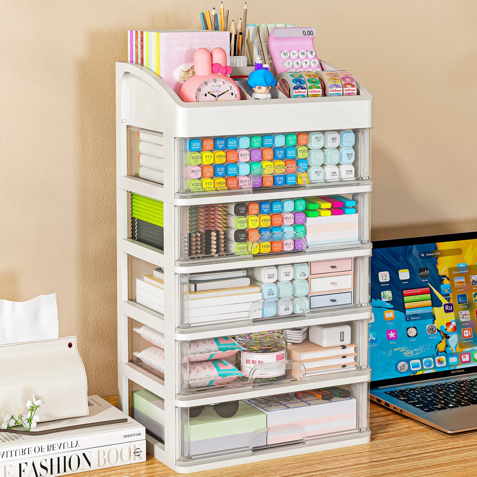 Desk Organizer with Drawers, 5 Drawers Storage Organizer, Desktop Storage Drawers for Office