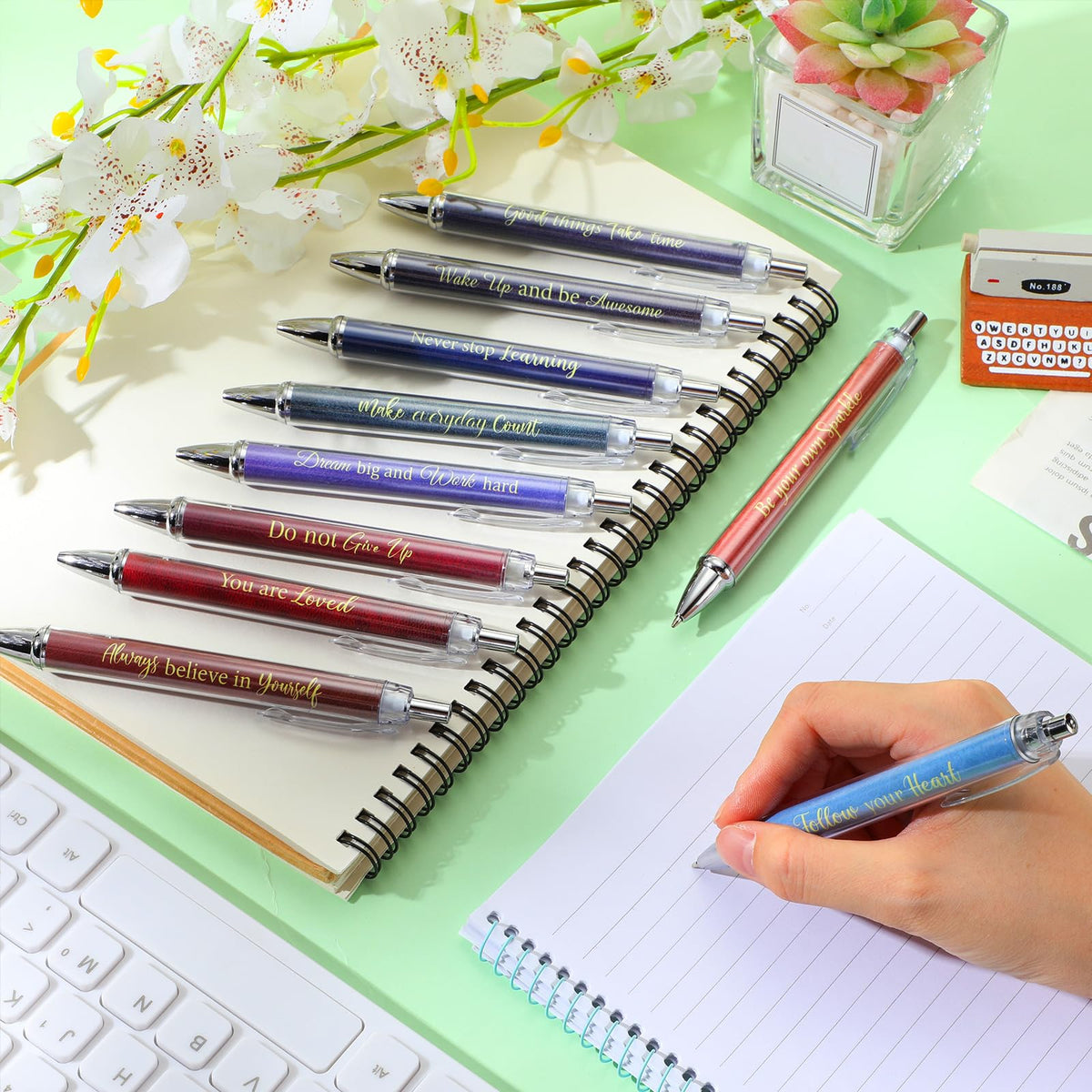 Yeaqee 50 Pcs Motivational Pens Bulk Inspirational Quotes,Morandi Style