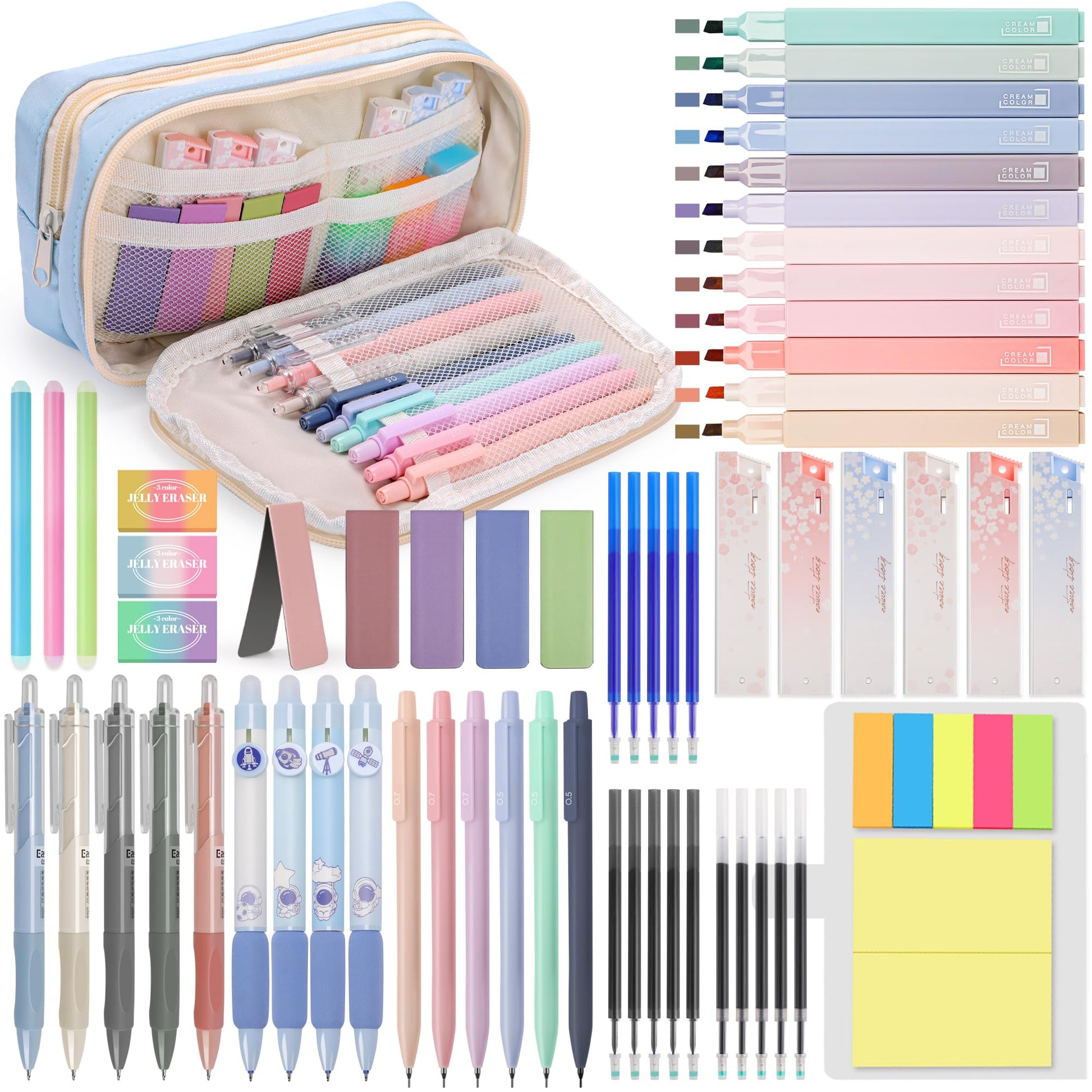 DazSpirit 61PCS Aesthetic College School Supplies Set with Cute Pencil Case