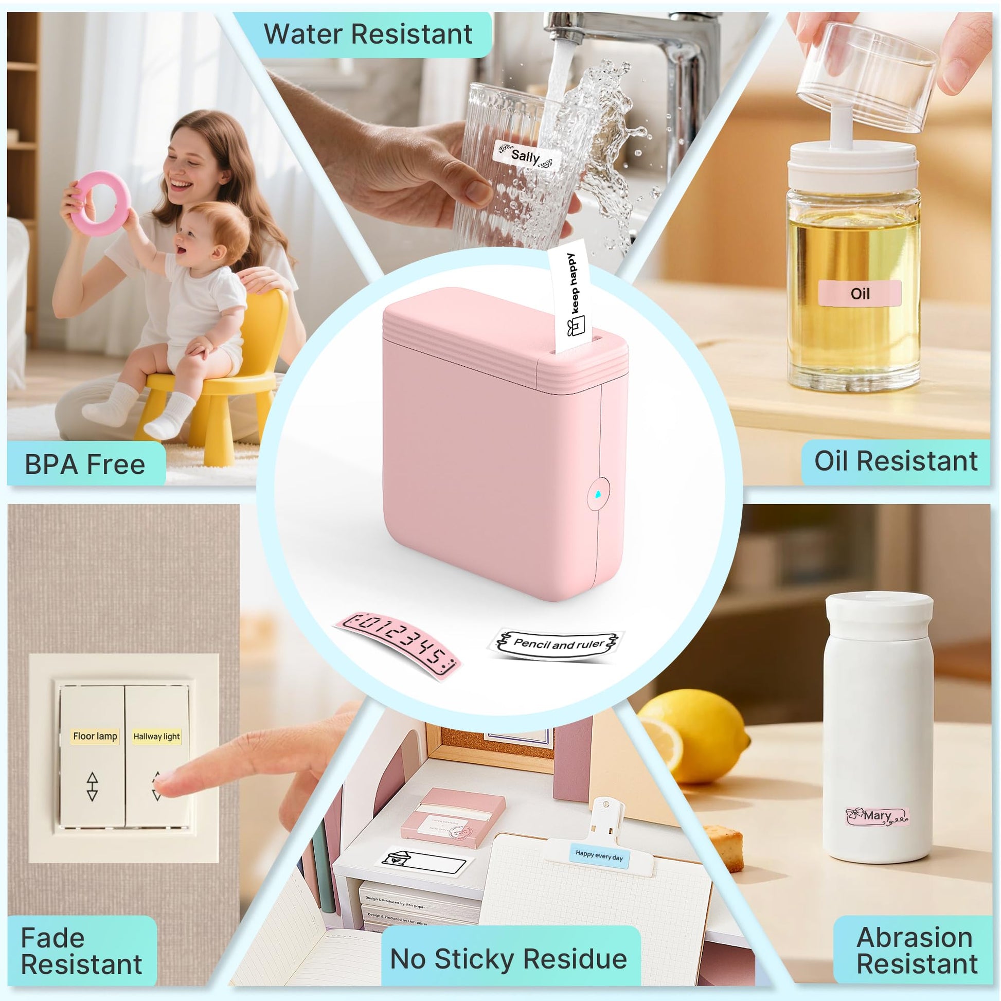 FLEXYVA Mini Label Maker Machine with 3 Tapes, P24 Label Makers, Pink