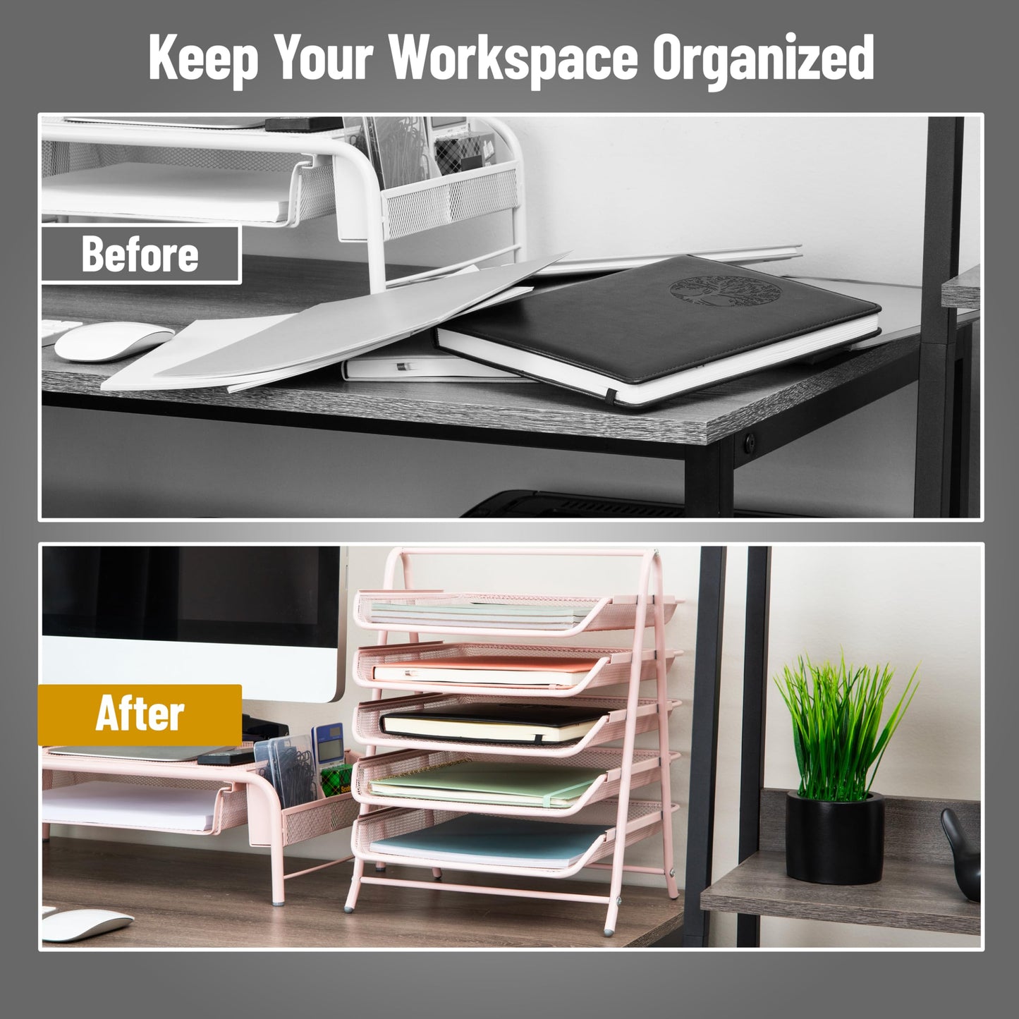 Mind Reader 5-Tier Paper Tray Organizer, Vertical Desktop File Storage Rack, Office, Metal Mesh