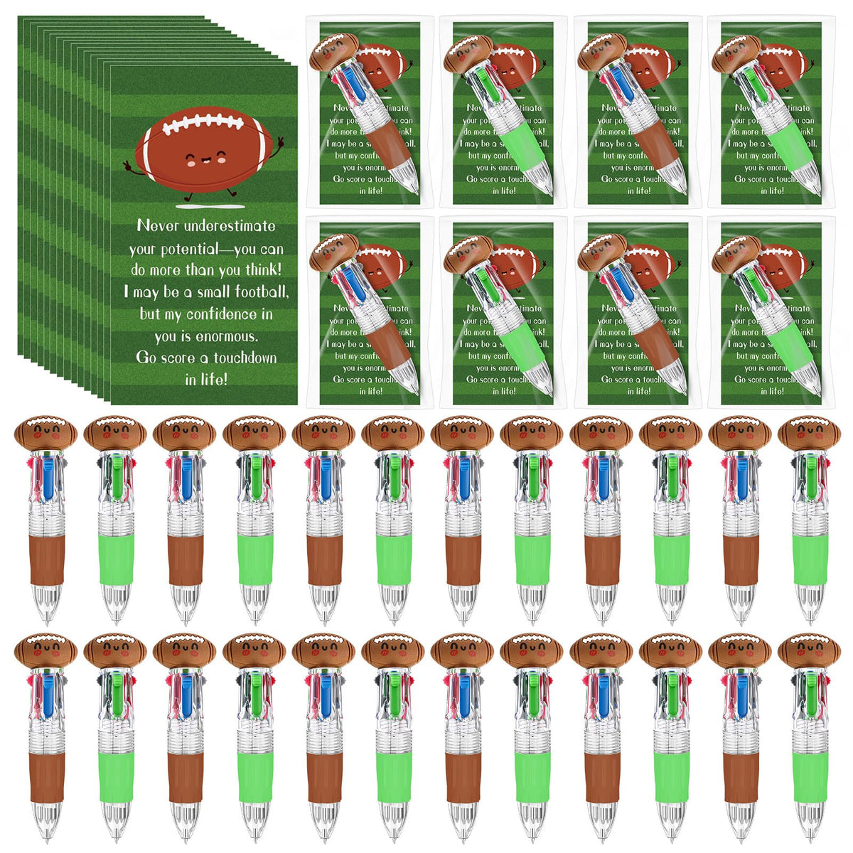 Sayglossy 36 Sets Football Party Favor Pens Bulk, 4-in-1 Pens with Cards