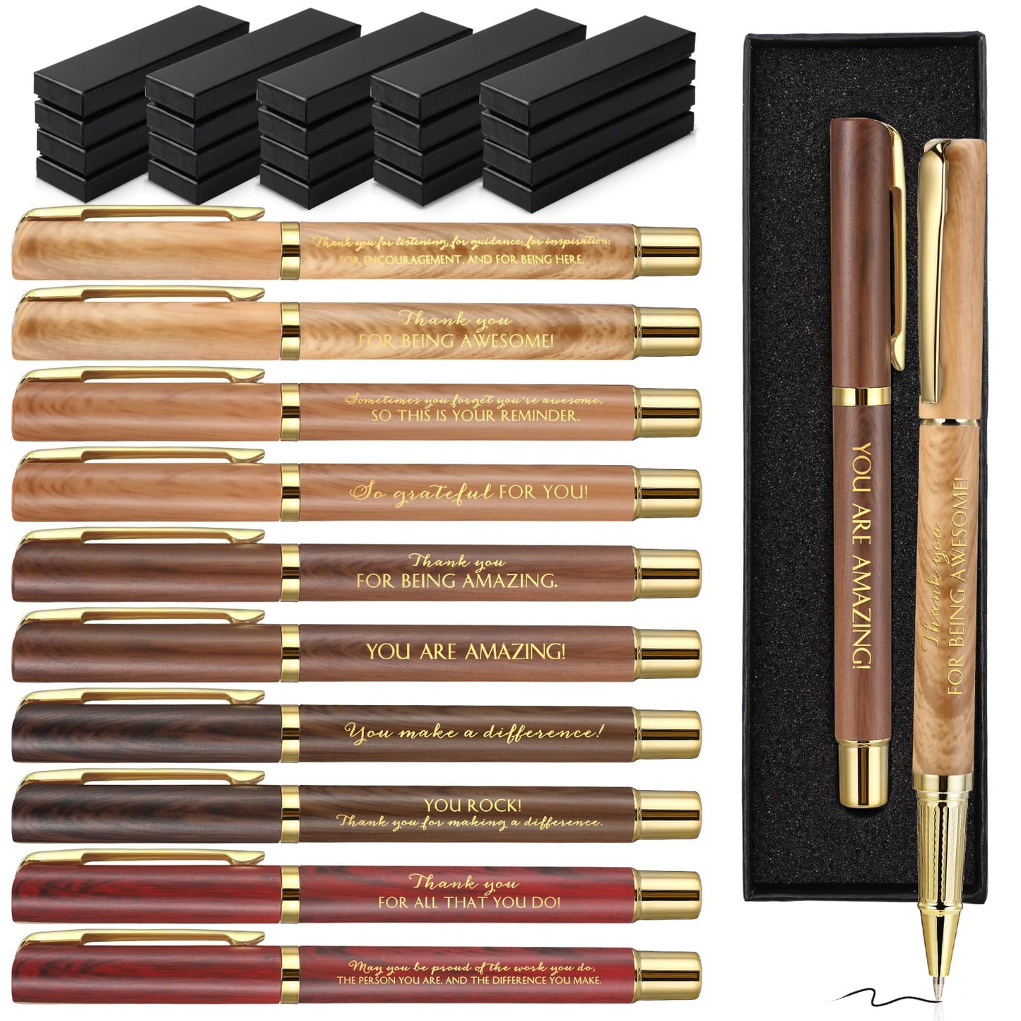PerKoop 20 Sets Thank You Gifts Bulk Inspirational Ballpoint Pen with Box