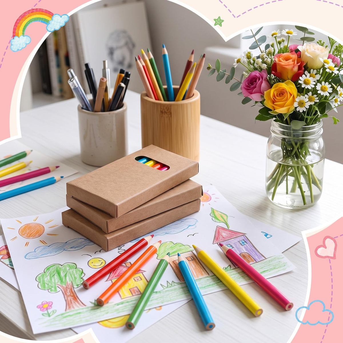 Ctosree 24 Packs Mini Colored Pencil Bulk 6 Per Box, Neon, 3.5''