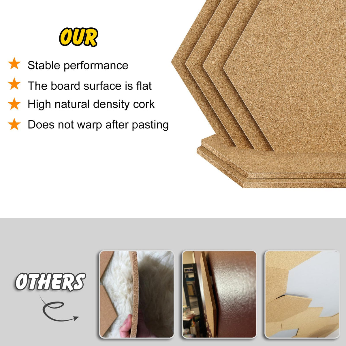 TUPARKA 6 Pack Cork Board Hexagon Bulletin Boards Cork Tiles 8.2"x7" - 1/4" Self-Adhesive