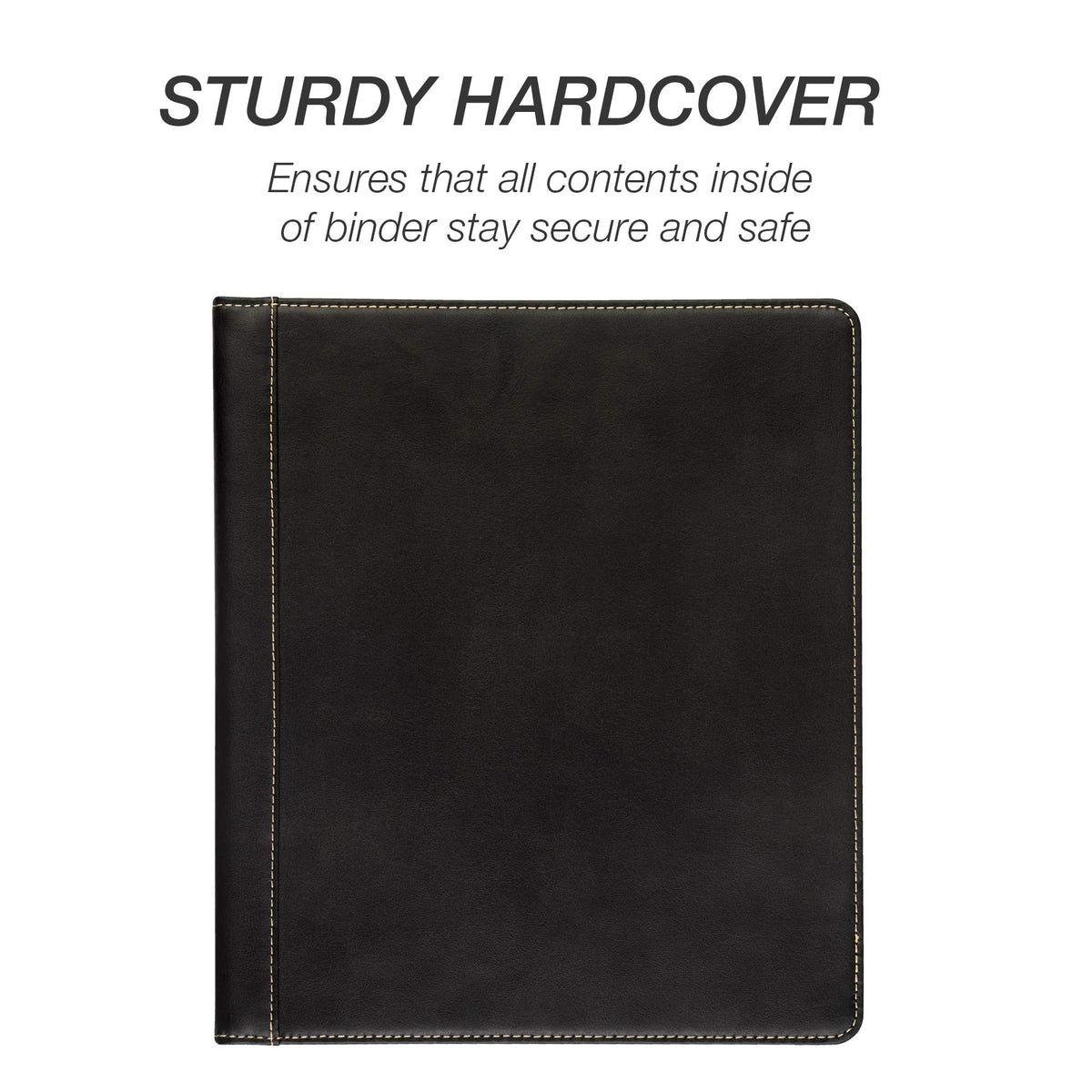 Samsill 0.5 Inch 3 Ring Binder, Leather, Black with Contrast Stitching, 8.5X 11 Inch, 3 Rings