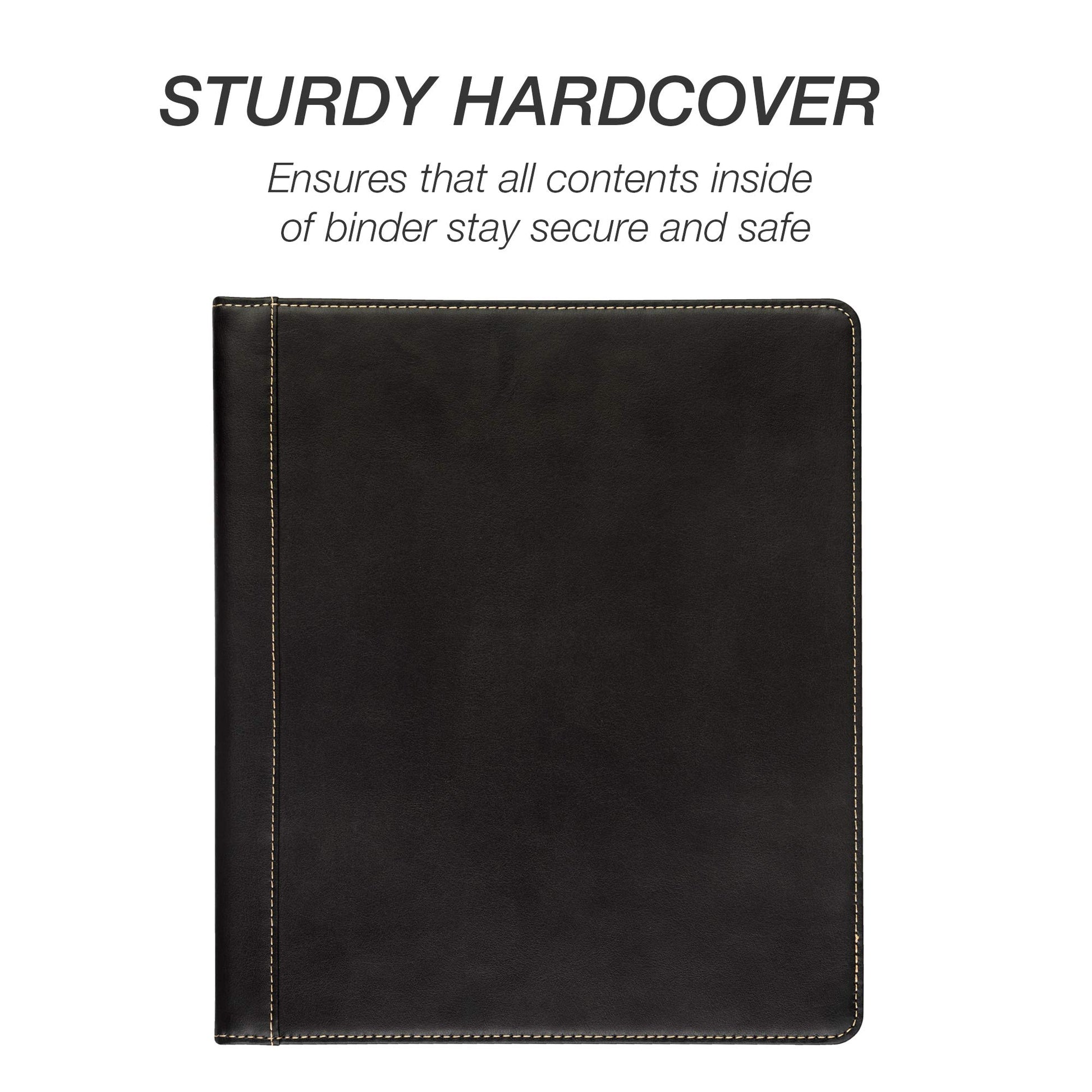 Samsill 0.5 Inch 3 Ring Binder, Leather, Black with Contrast Stitching, 8.5X 11 Inch, 3 Rings