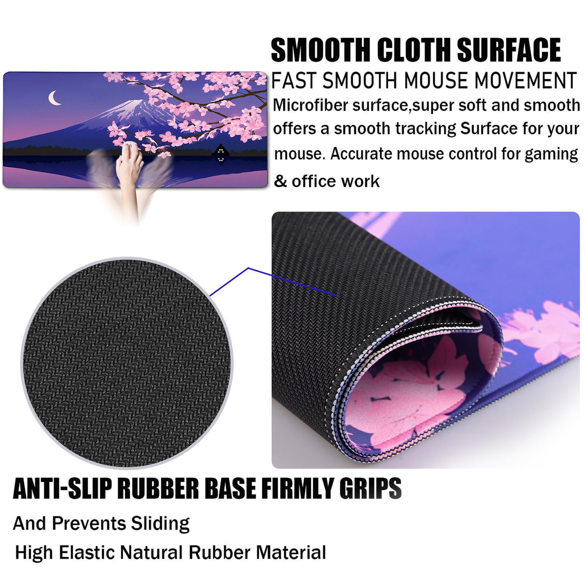 Large Extended Gaming Mouse Pad with Stitched Edges, Non-Slip Waterproof Rubber Base Mouse Pad for