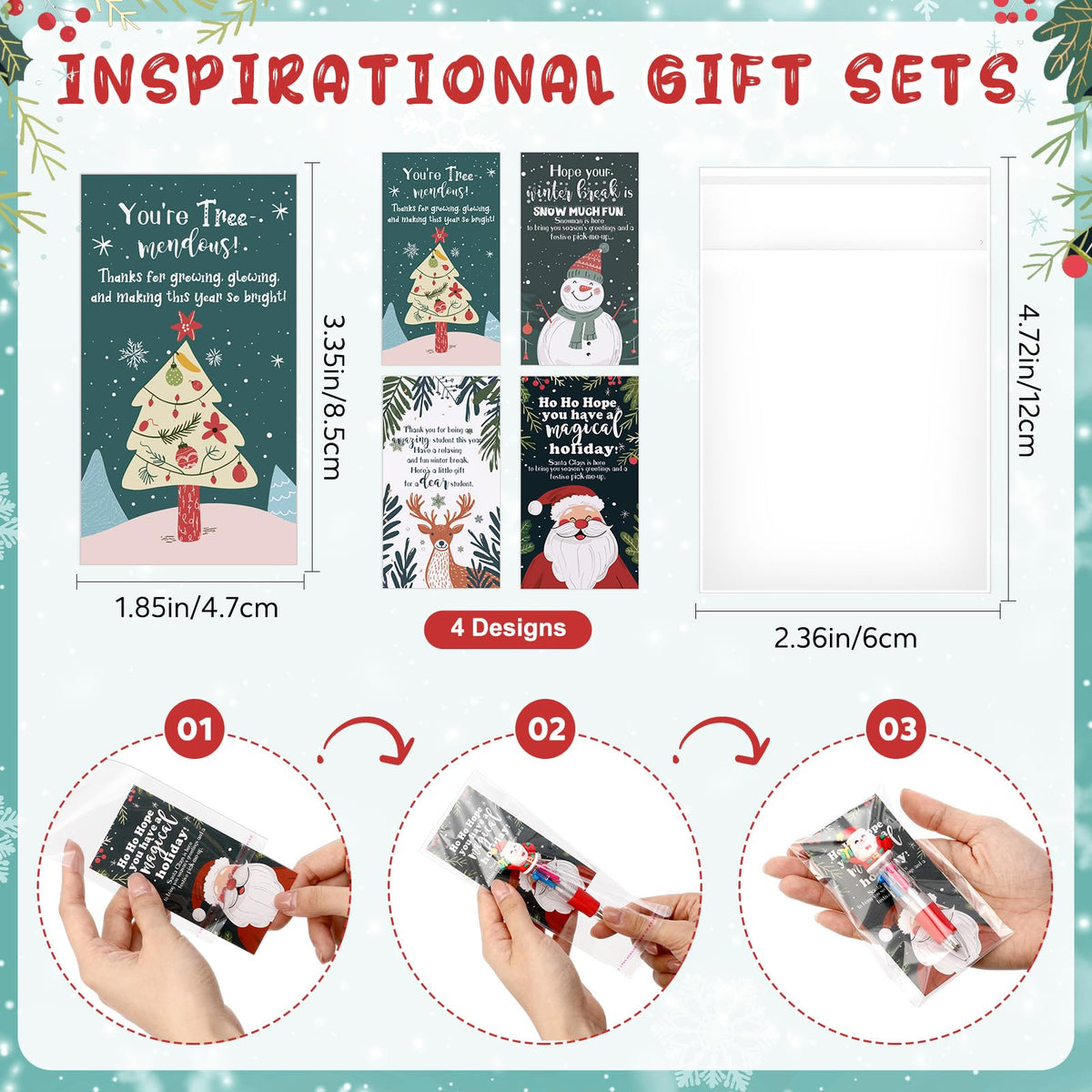 Sayglossy 48 Sets Christmas Pens Bulk, 4-in-1 Multicolor Pens with Cards