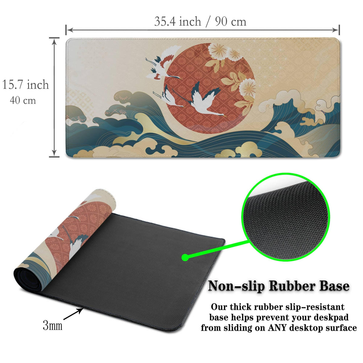 Samgula Gaming Mouse Pad Japanese Great Wave Blue Desk Pad, Big Mouse Pads Office Desk Pads, Mouse