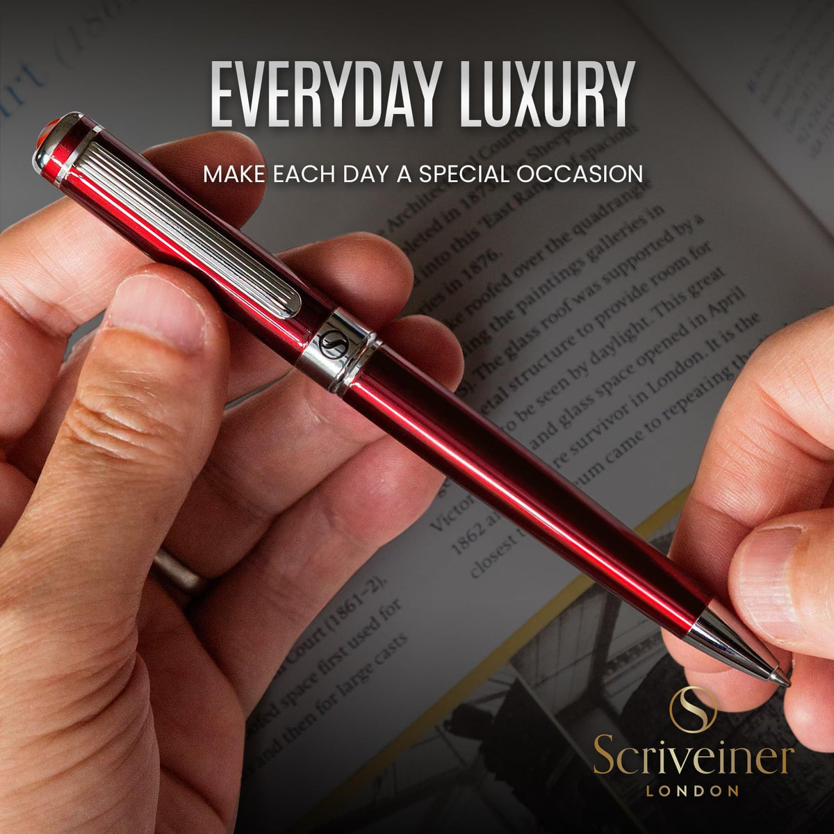 Scriveiner Deep Crimson Ballpoint Pen - Stunning Red Lacquer Luxury Pen, Chrome Finish, Schmidt