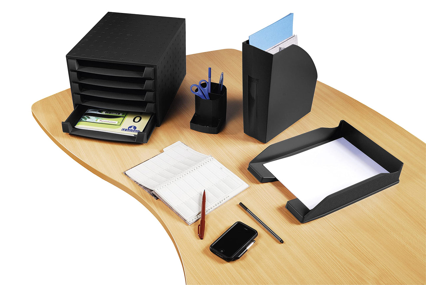 Exacompta - Ref 113014D - ECOBlack Letter Tray Combo Midi - 347 x 255 x 65mm in Size, Suitable for