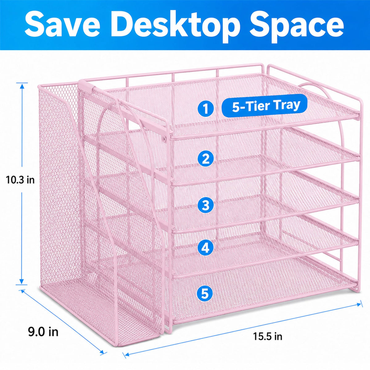 OPNICE Desk Organizer, 5-Tier Paper Organizer Letter Tray, Pink