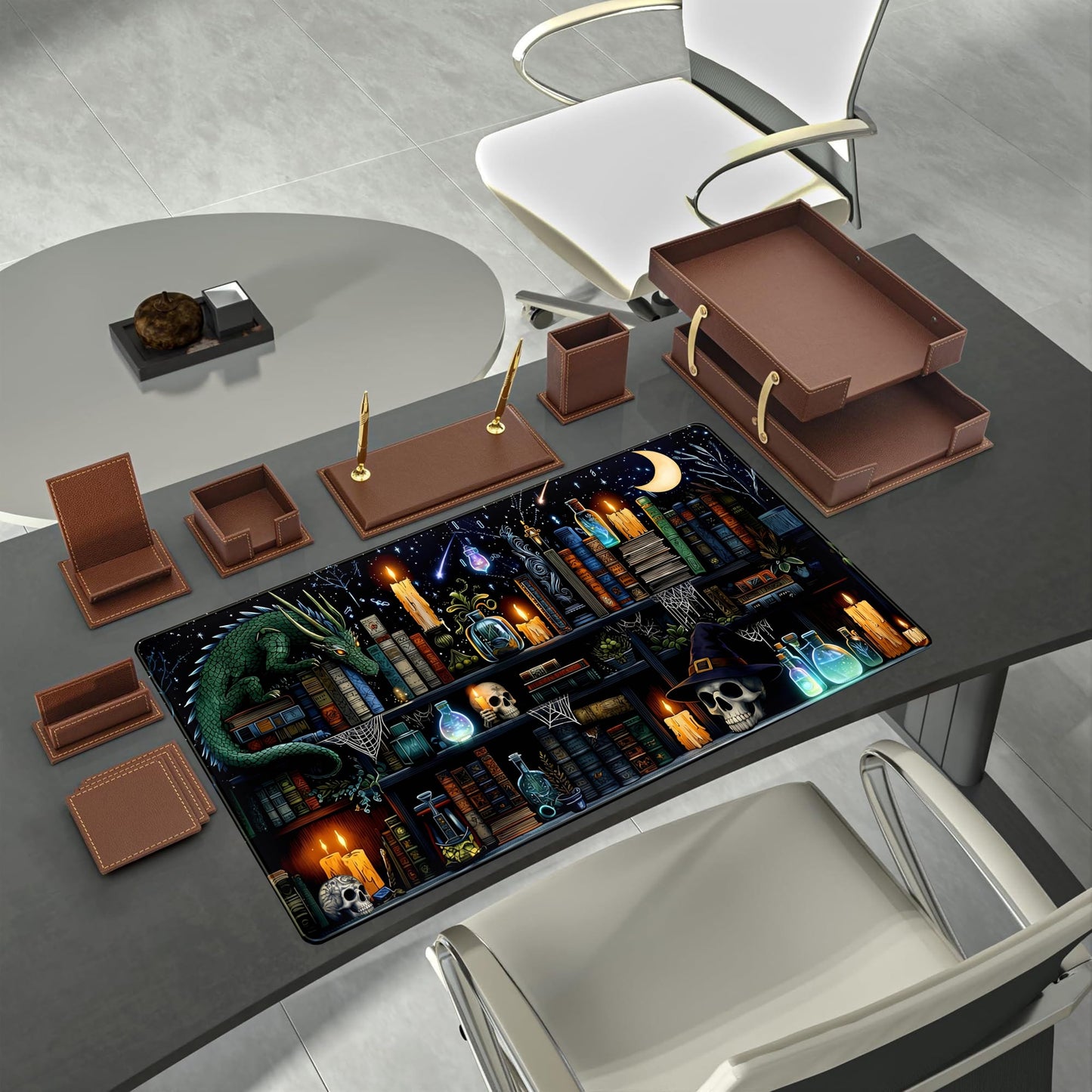 Black Desk Mat Gaming Desk Pad Large Mouse Pad, Mysterious Library Mouse Mat XXL Laptop Keyboard