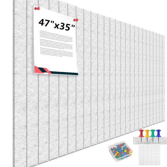 Large Cork Board for Office White Grey Felt Board Alternative-12 Pack Felt Wall Tiles for Office