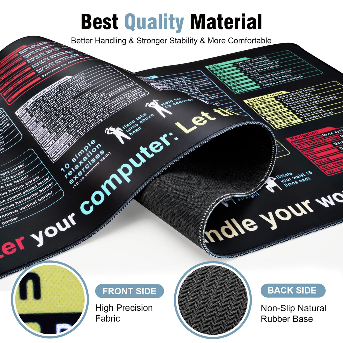 Excel Mouse Pad 35.4 x 15.7in, Excel Shortcuts Mouse Pad Provide Quick Convenience for Office