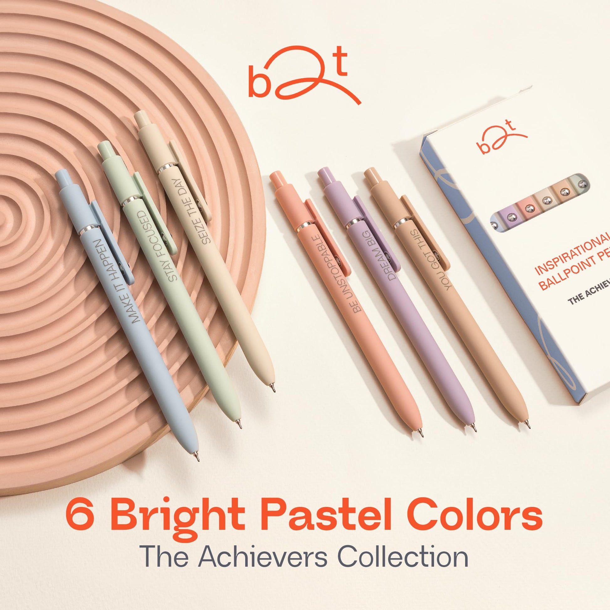 Achievers Inspirational Gel Pens for Women, 6 Pack Pastel 0.5mm Fine Point, Quick Dry Black Ink