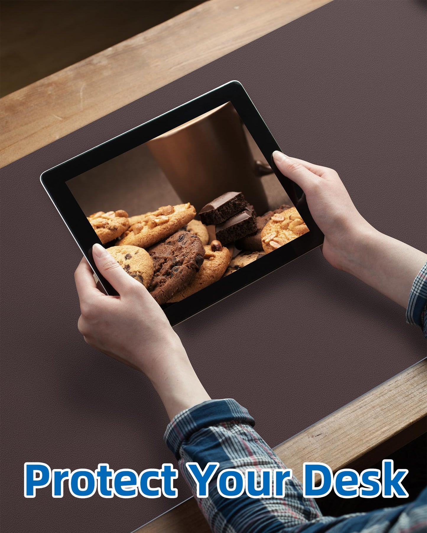 Leather Desk Pad Protector,48" x 23"Large Desk mat,Office Desk Mat, Non-Slip PU Leather Desk