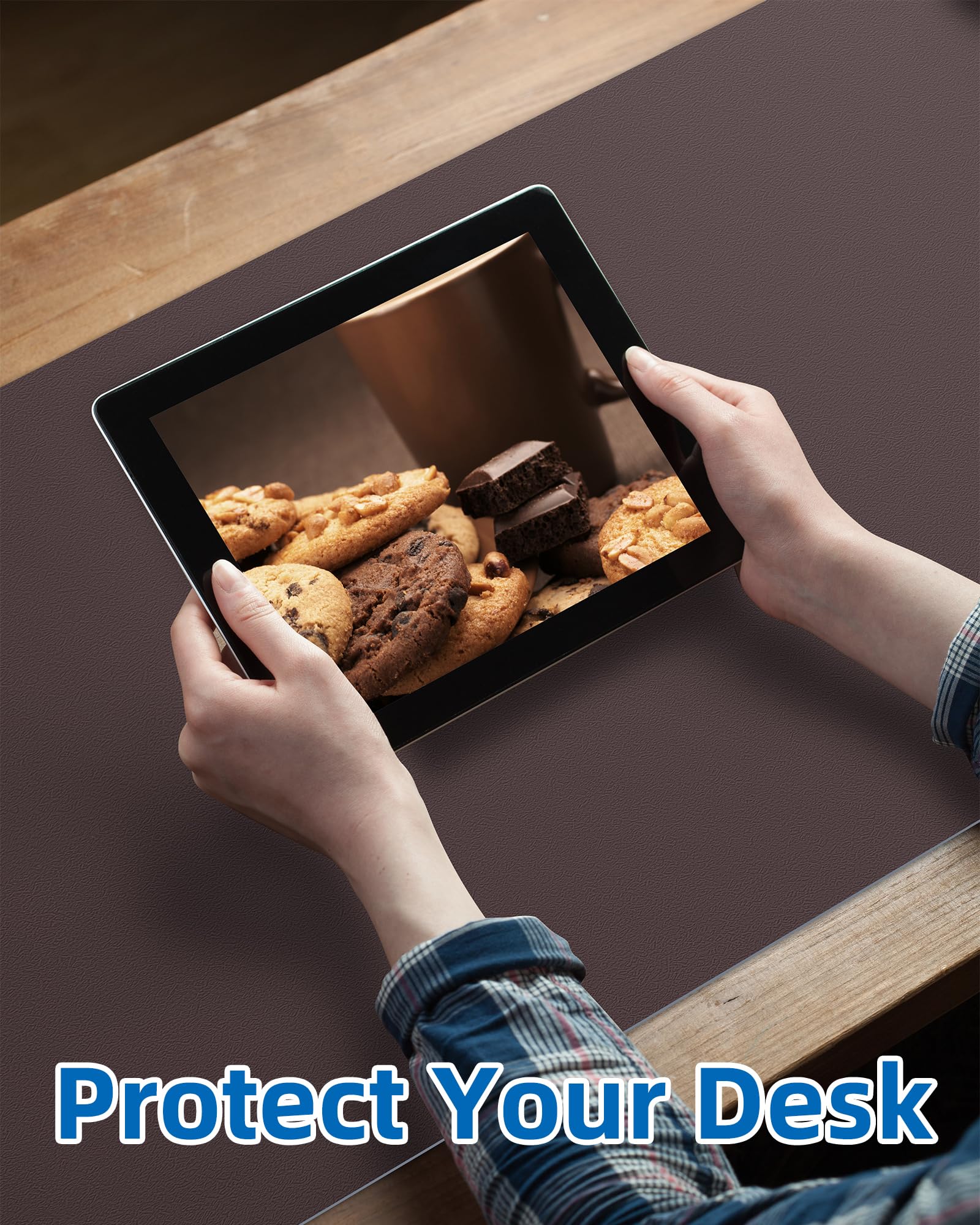 Leather Desk Pad Protector,48" x 23"Large Desk mat,Office Desk Mat, Non-Slip PU Leather Desk