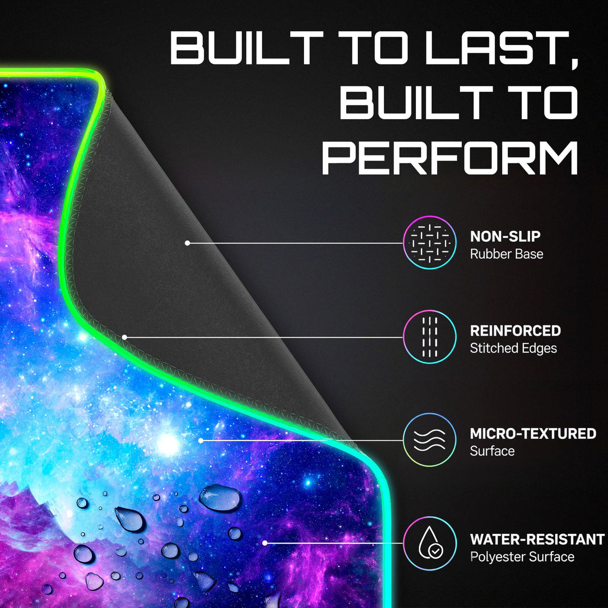 Gerlos RGB Gaming Mouse Pad, Large LED Desk Mat for Gamer, 31.5" x 11.8"