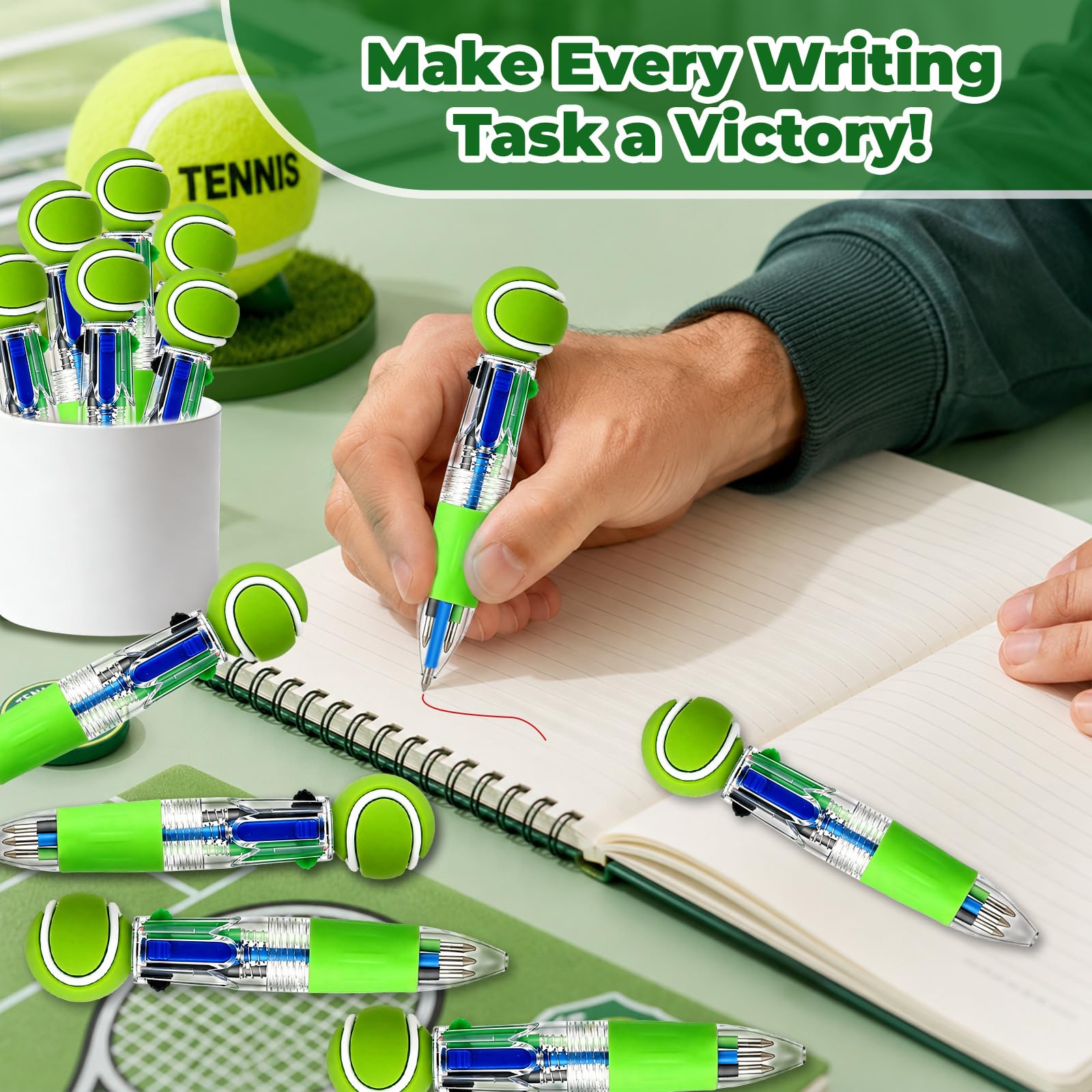 Zhirlyn Tennis Party Favors Tennis Pens Mini Multicolor Pen in One Cute Fun 4-in-1 Pens Bulk Cool