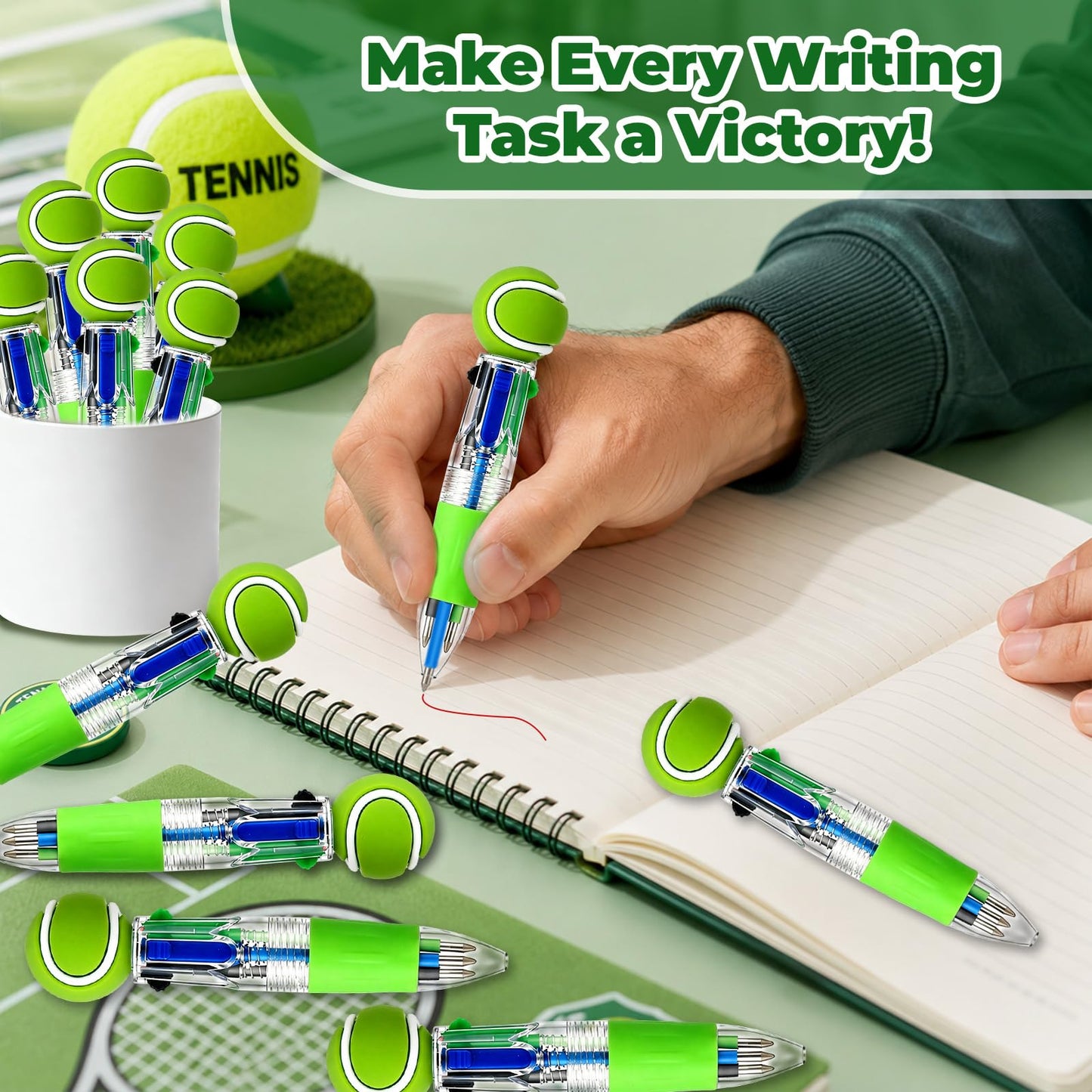 Zhirlyn Tennis Party Favors Tennis Pens Mini Multicolor Pen in One Cute Fun 4-in-1 Pens Bulk Cool