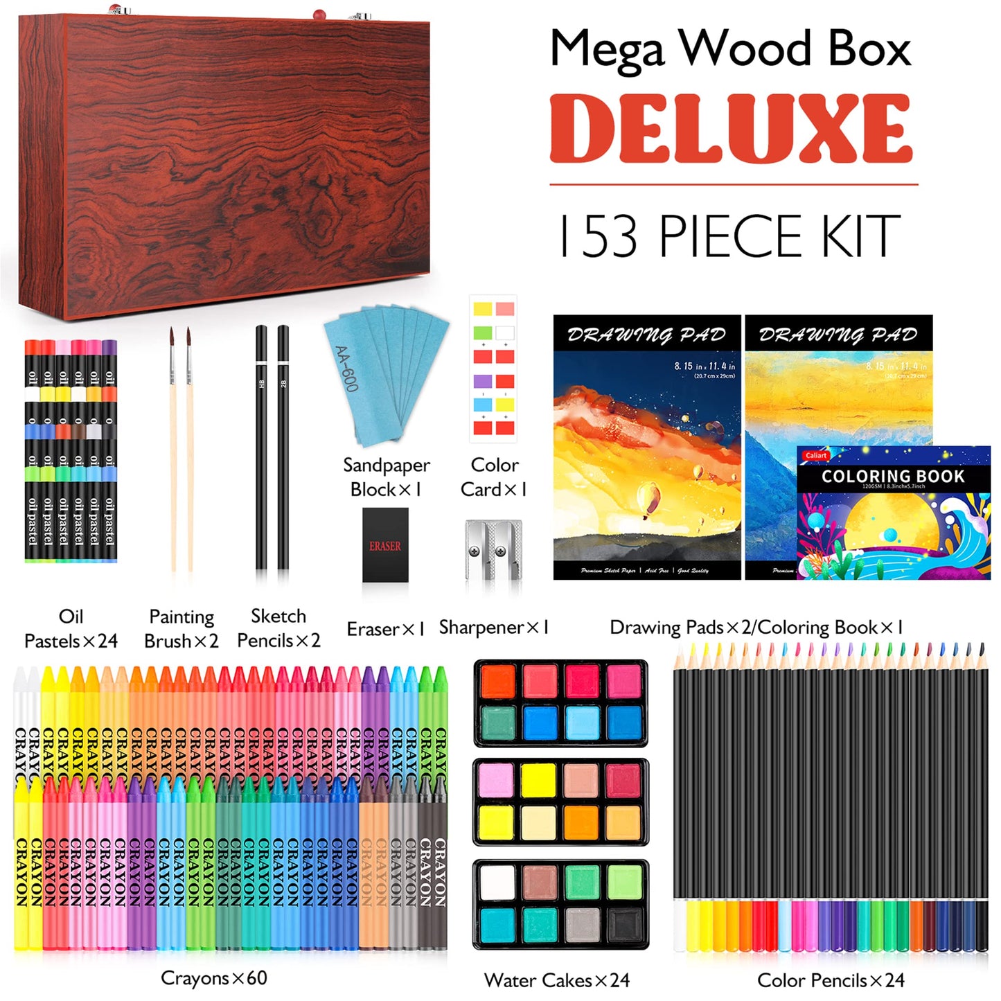 Caliart Art Supplies Kit, 153-Pack Deluxe Drawing Art Set Painting Coloring