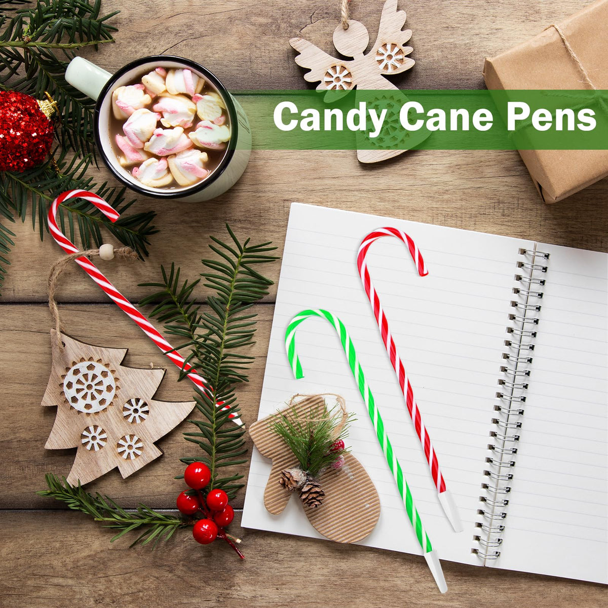 Zealor 100PCS Christmas Candy Cane Pen Christmas Ballpoint Pens with Black Ink Office School