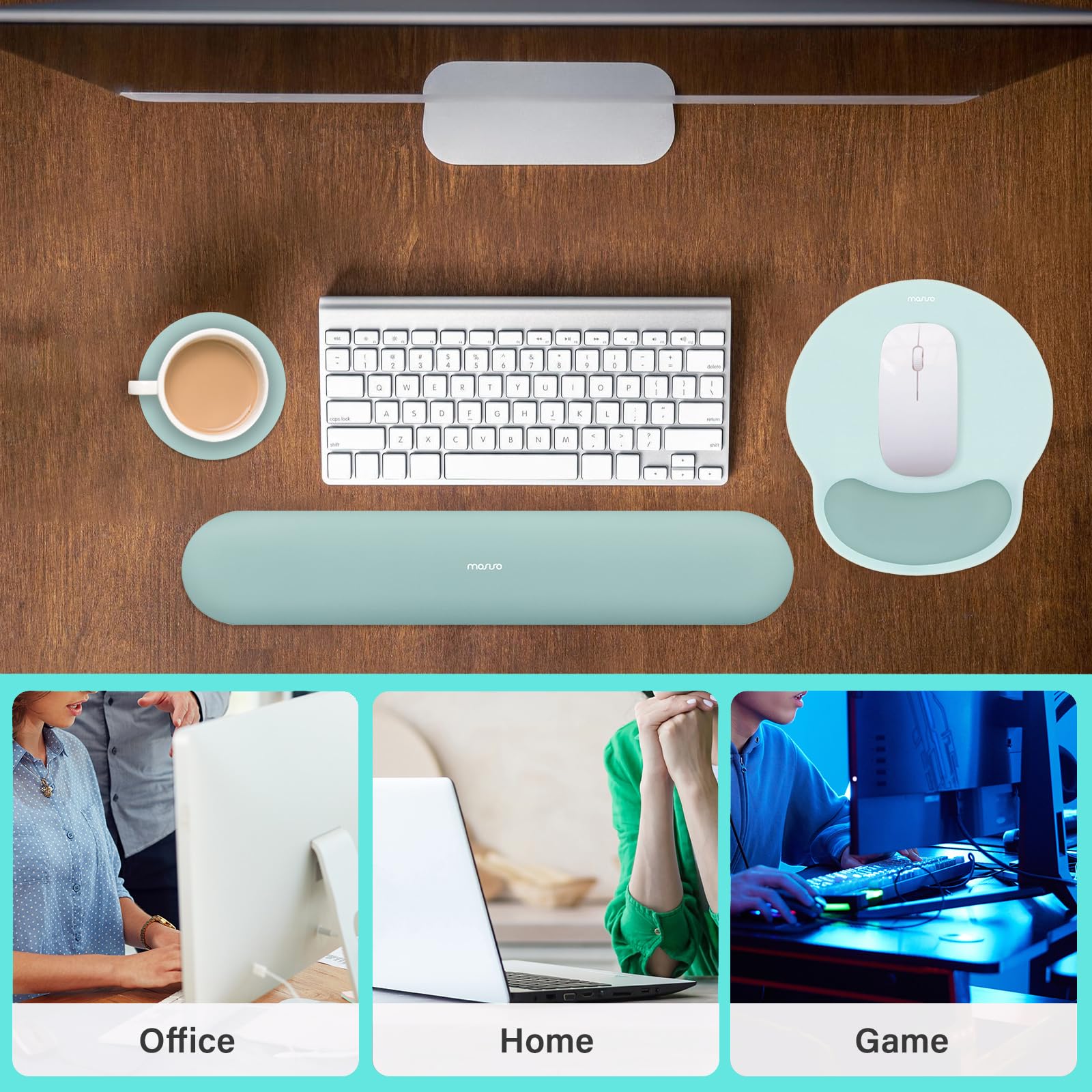MOSISO Wrist Rest Support for Mouse Pad&Keyboard Set, Aquamarine