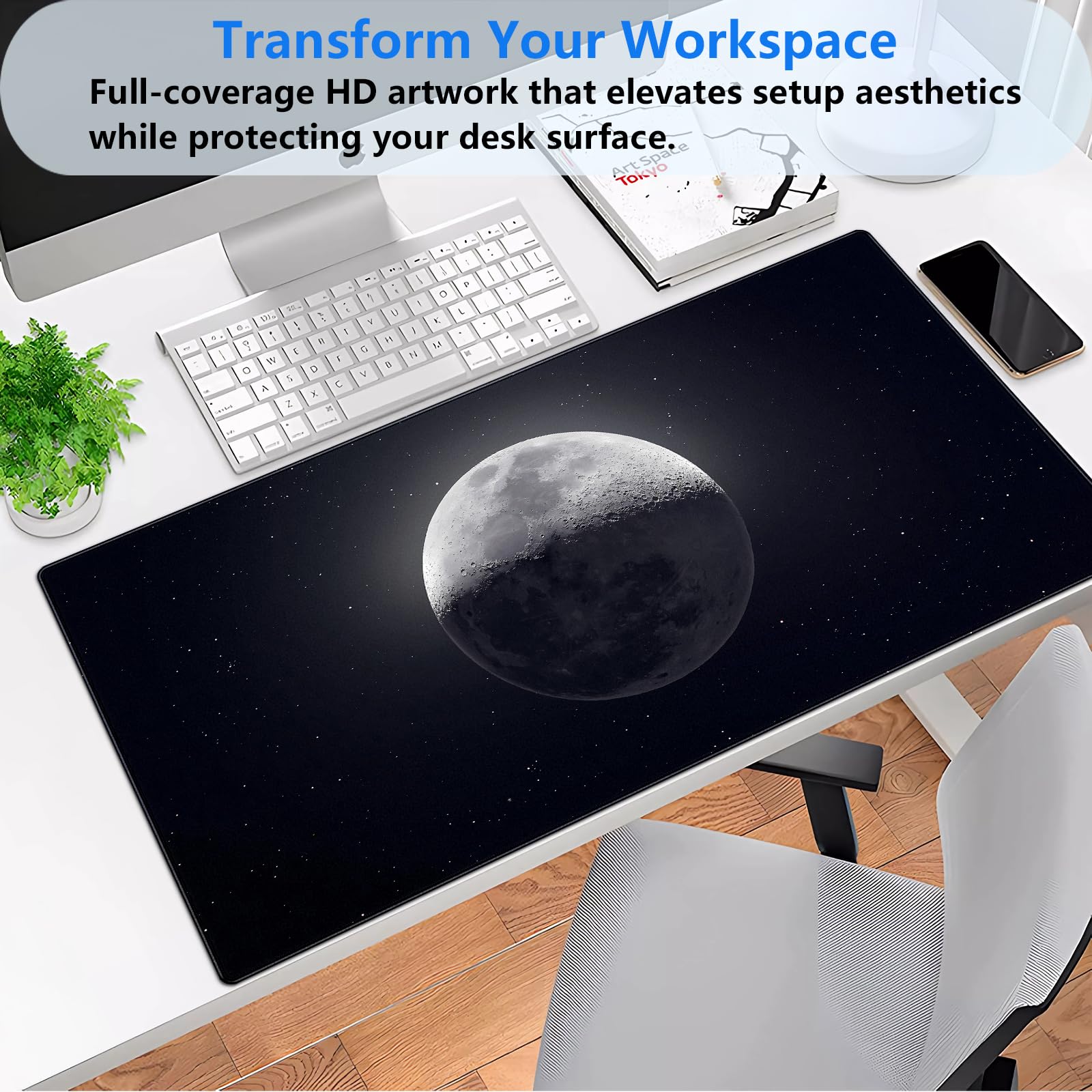 Black Moon Desk Mat, Astronomy XXL Large Gaming Mouse Pad 31.5x15.7 in