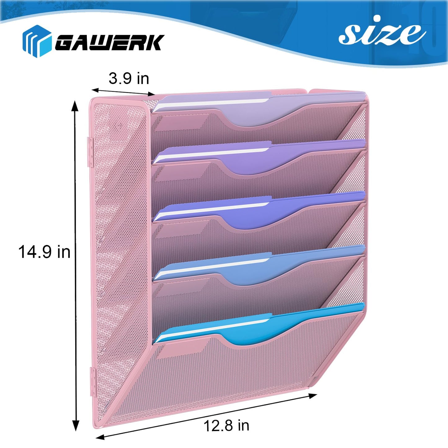 Gawerk 5 Tier Hanging Wall File Organizer, Mesh Mail Paper Orgnization Hanging File Folder Holder