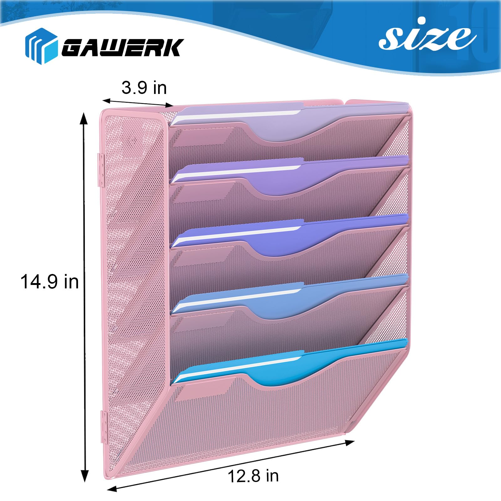 Gawerk 5 Tier Hanging Wall File Organizer, Mesh Mail Paper Orgnization Hanging File Folder Holder