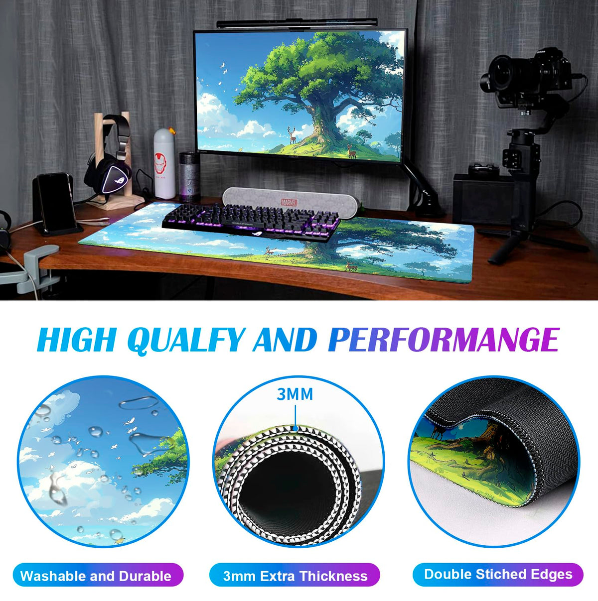 Large Green Plant Outdoor Landscape Office Desk Pad, Computer Mouse Pad