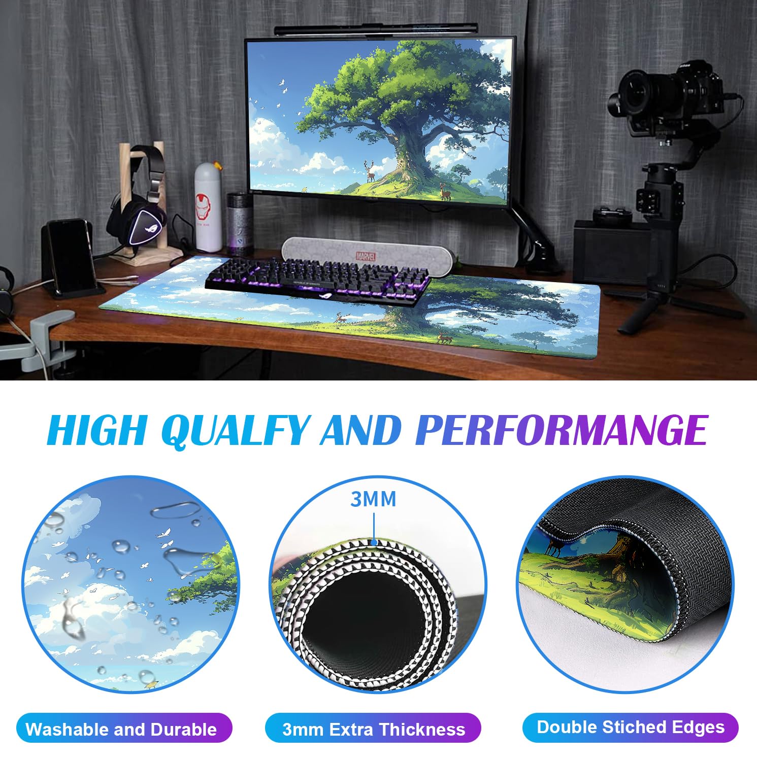 Large Green Plant Outdoor Landscape Office Desk Pad, Computer Mouse Pad