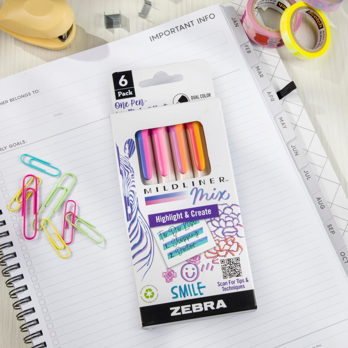 Zebra Pen MILDLINER Mix No Bleed Highlighter, Assorted, Chisel Tip, 6-Pack