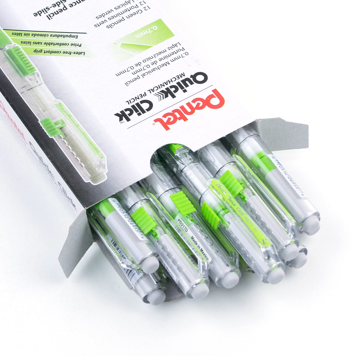 Pentel QUICK CLICK Mechanical Pencil (0.7mm), Green Barrel, Box of 12 Pencils (PD217D)