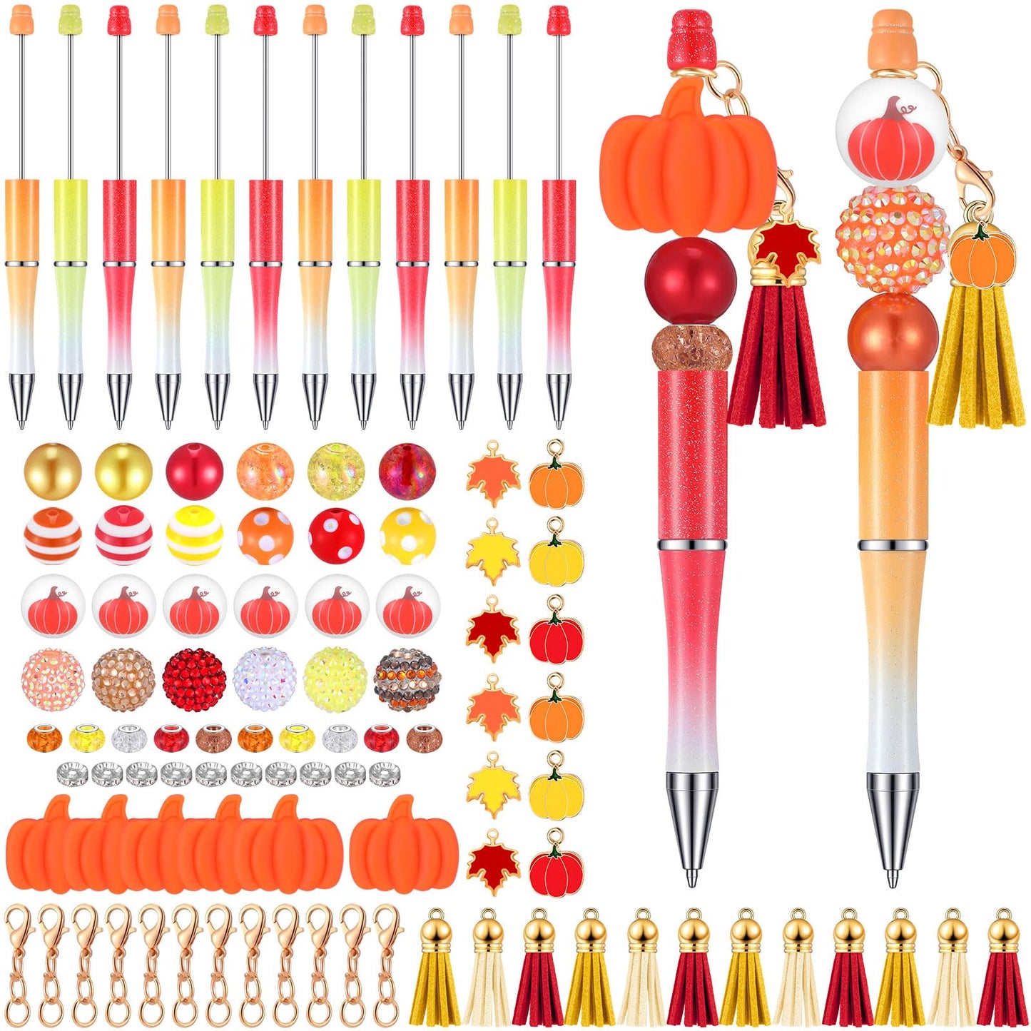 Jutom 12 Fall Beadable Pens Halloween DIY Kit 50 Beads 12 Tassels Pendants