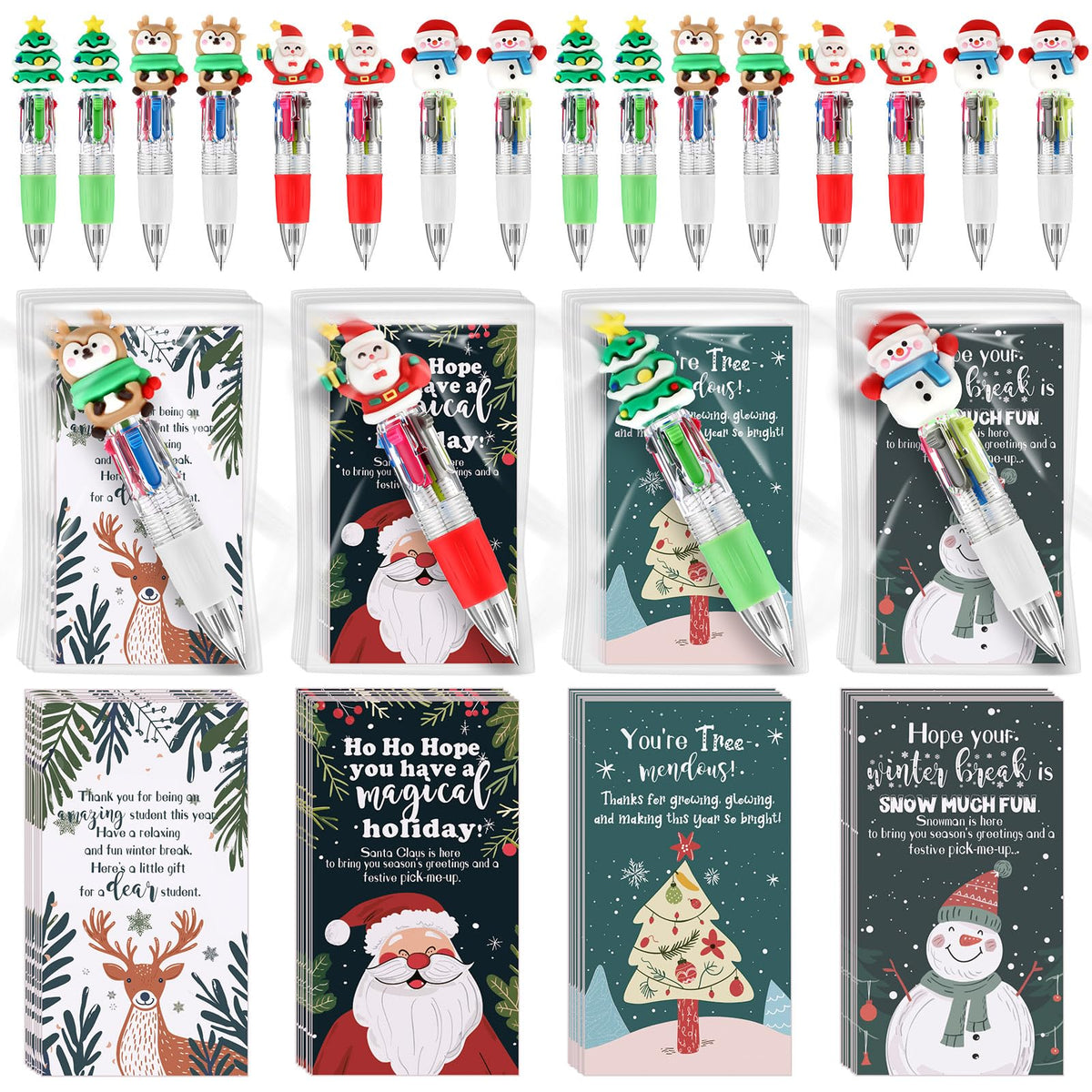 Sayglossy 48 Sets Christmas Pens Bulk, 4-in-1 Multicolor Pens with Cards