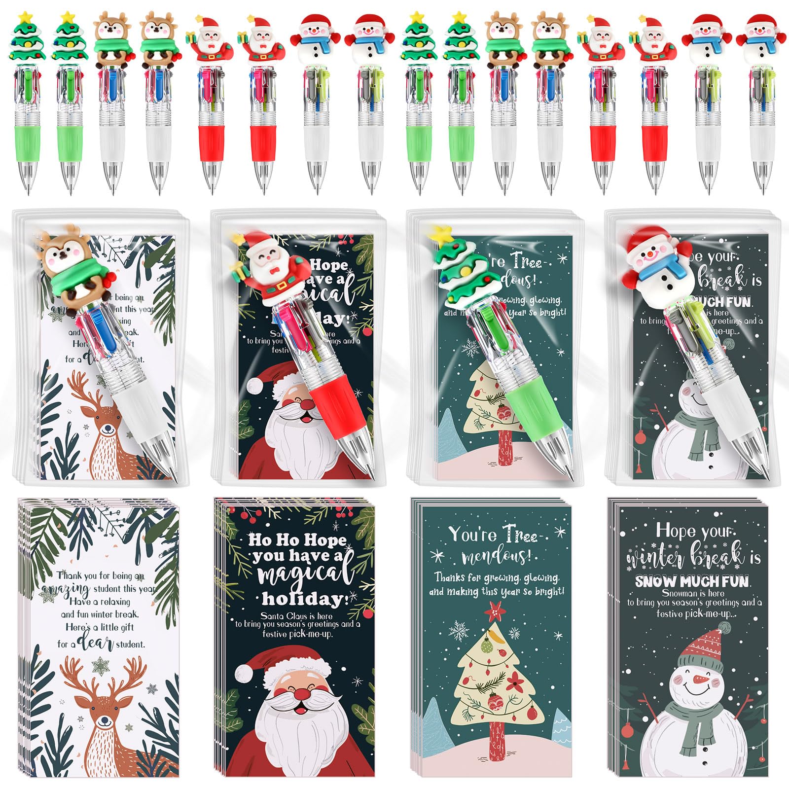 Sayglossy 48 Sets Christmas Pens Bulk, 4-in-1 Multicolor Pens with Cards