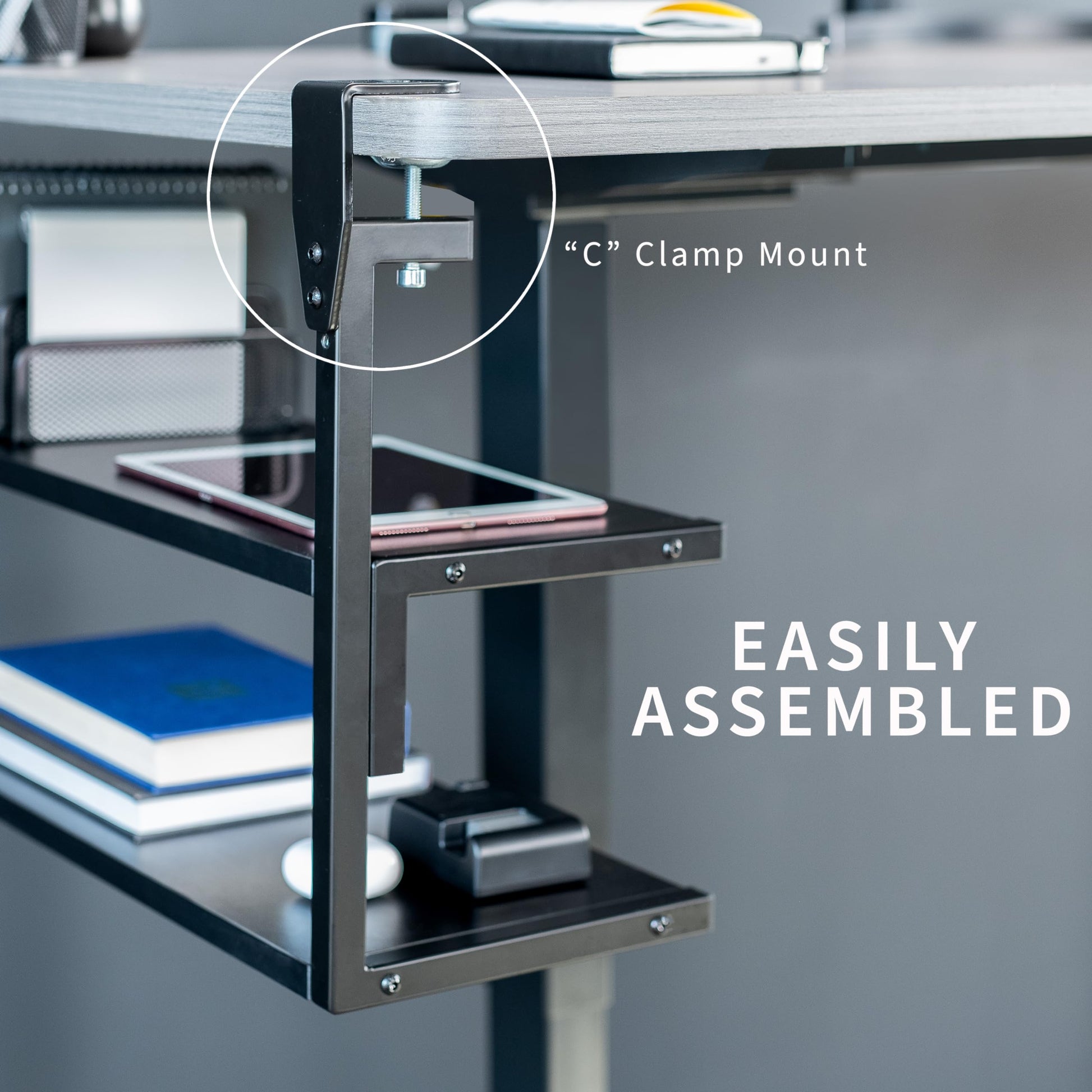 VIVO Black Clamp-on 24 inch 2-Tier Desk Shelf, STAND-SHELF24C
