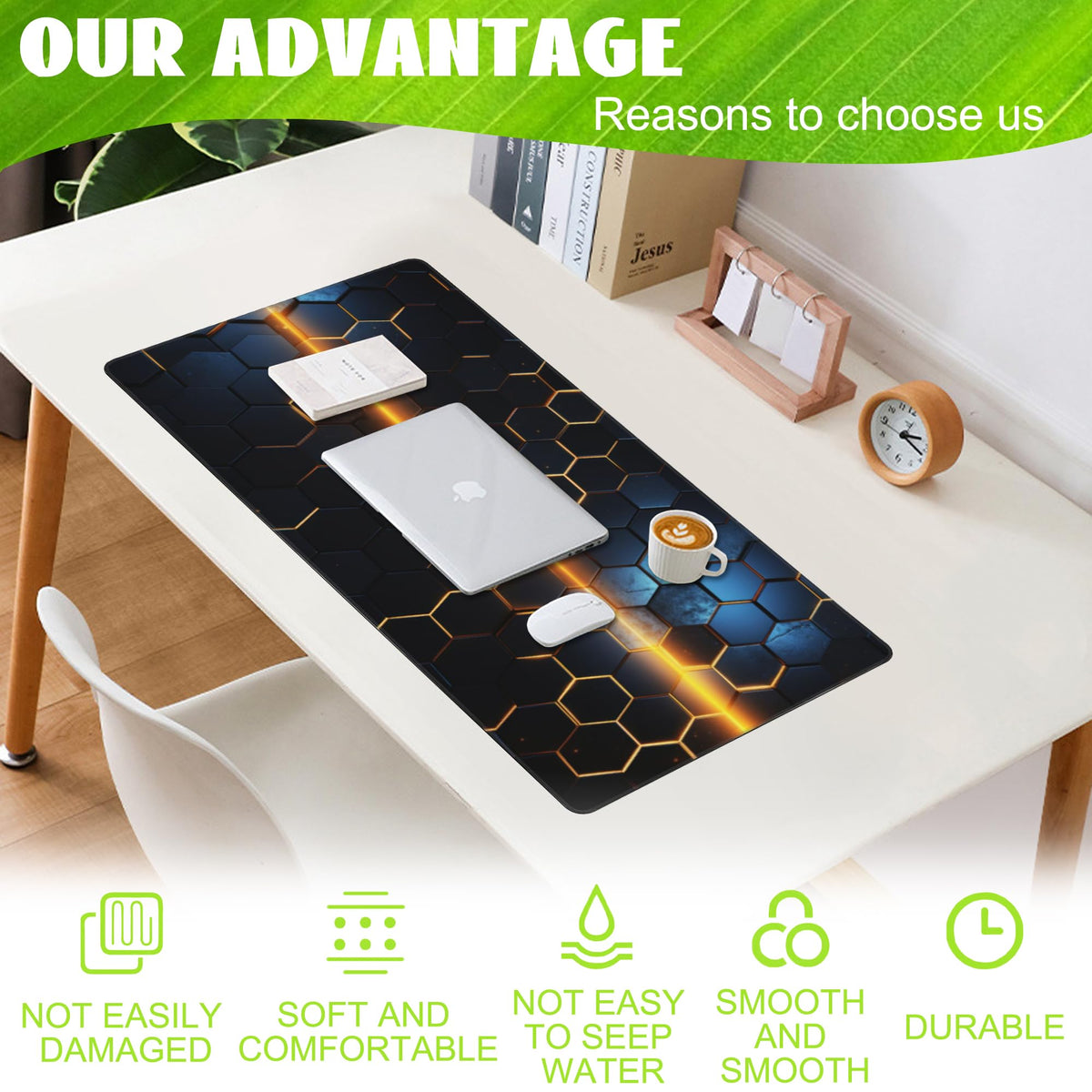 Eflxamz Large Gaming Mouse Pad,Golden Lines Honeycomb Technology Desk Mat,Honeycomb Technology Desk