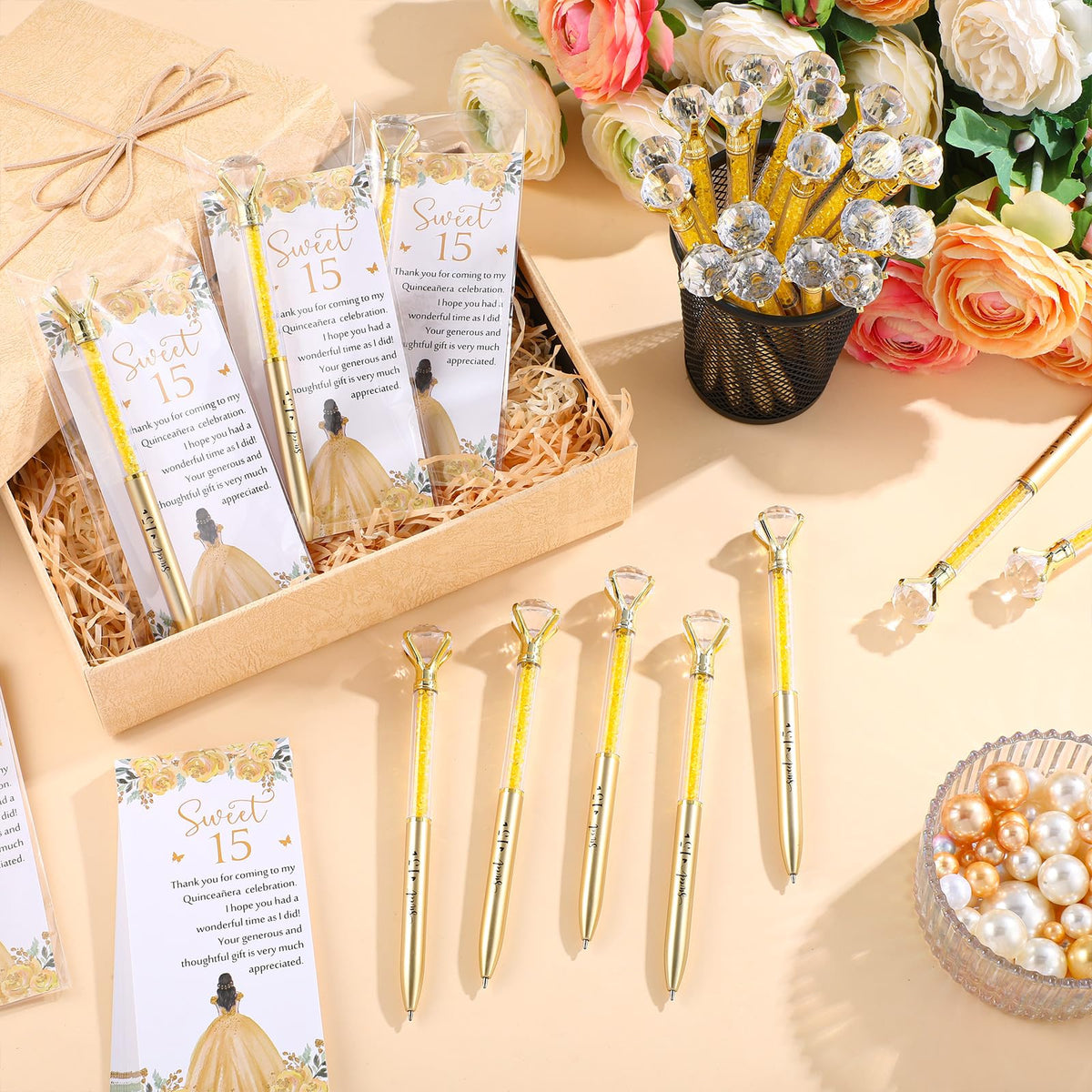 Sayglossy 50 Set Quinceanera Party Favor Sweet Gift, 15th, Gold