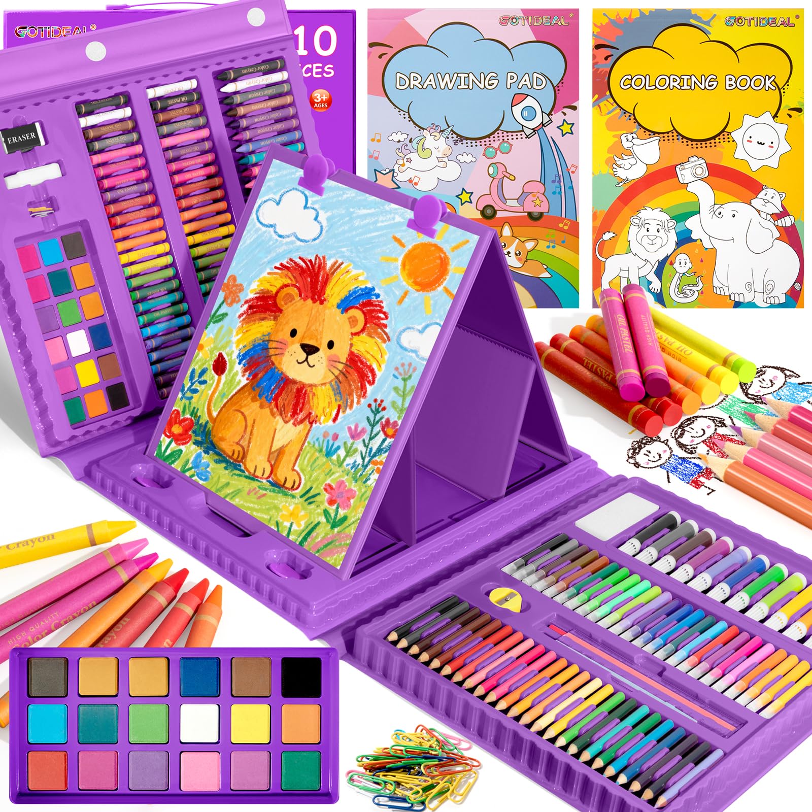 GOTIDEAL Art Supplies, Kids Art Set, 210 PCS Art Kit, Age 4-12, Purple